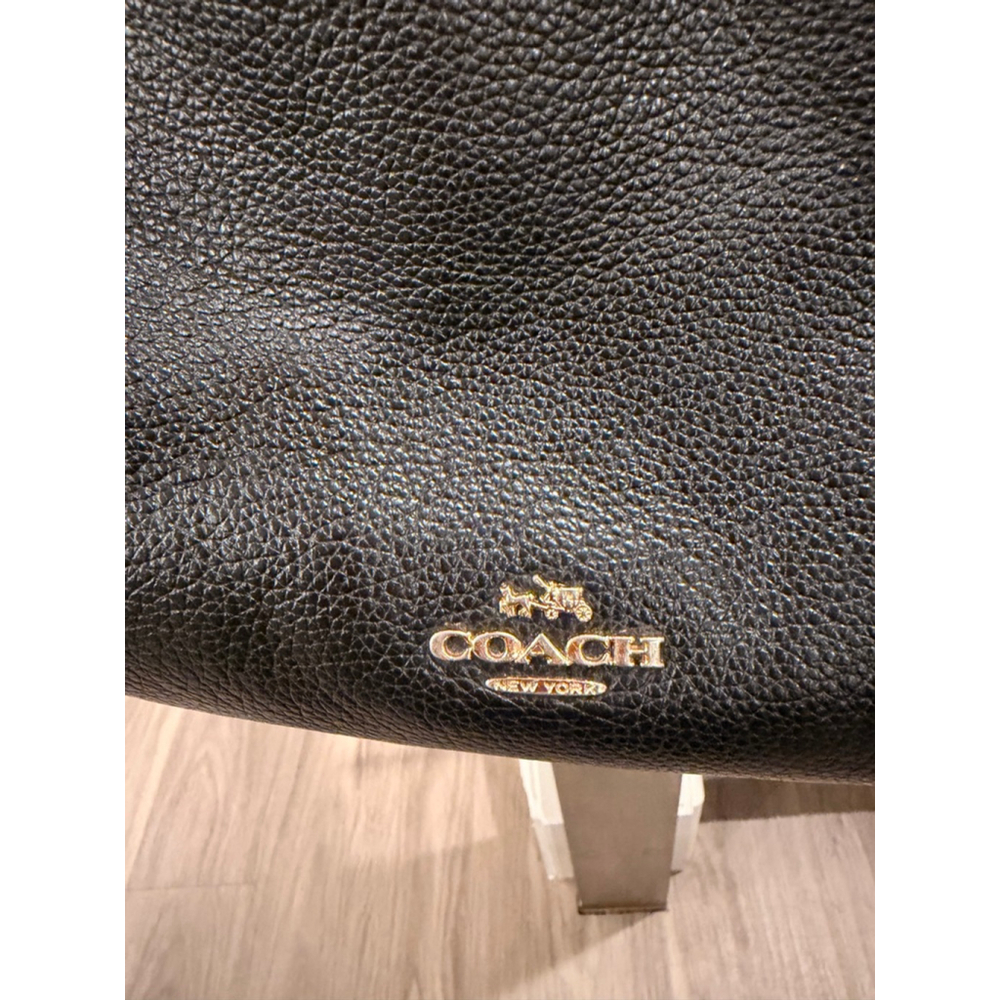 Womens Coach Black Leather Chain Satchel Shoulder Bag Gold Hardware Designer Lux - Picture 2 of 10